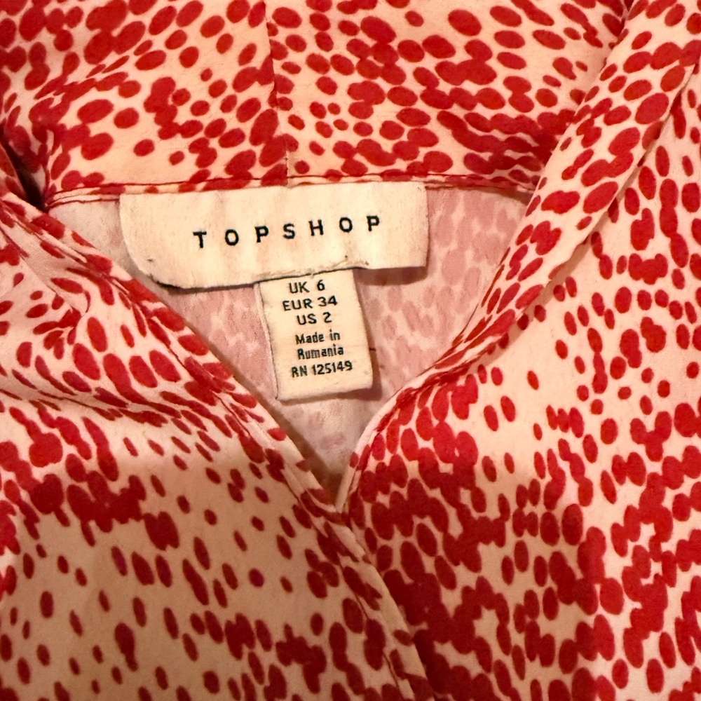 Topshop Red and White Patterned Blouse